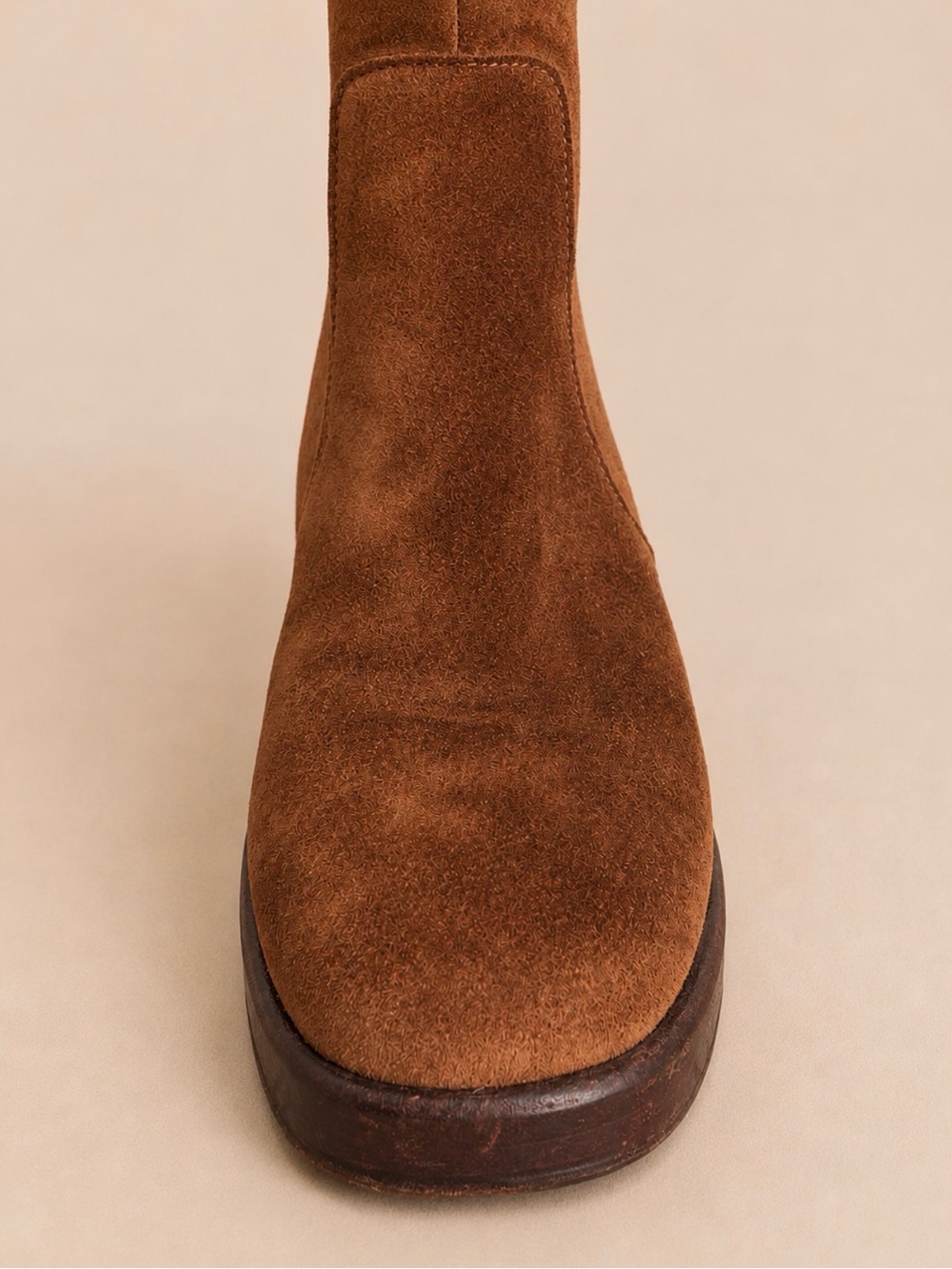 L’INTERVALLE Chestnut Brown Suede Platform Block Heel Ankle Boots 38 / US 7.5-8 - Picture 13 of 17